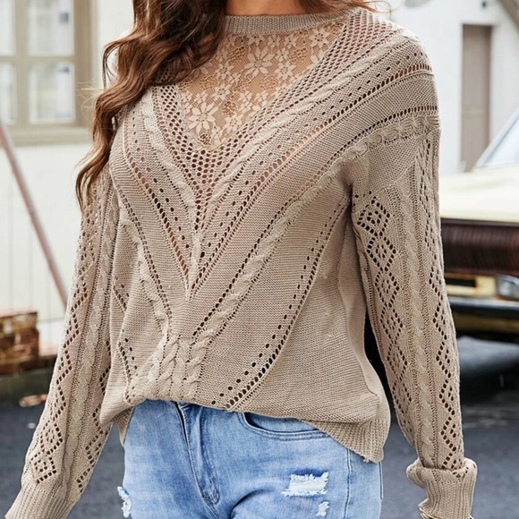 033 Cozy Floral Lace oversized Sweater Top - Picture 7 of 7